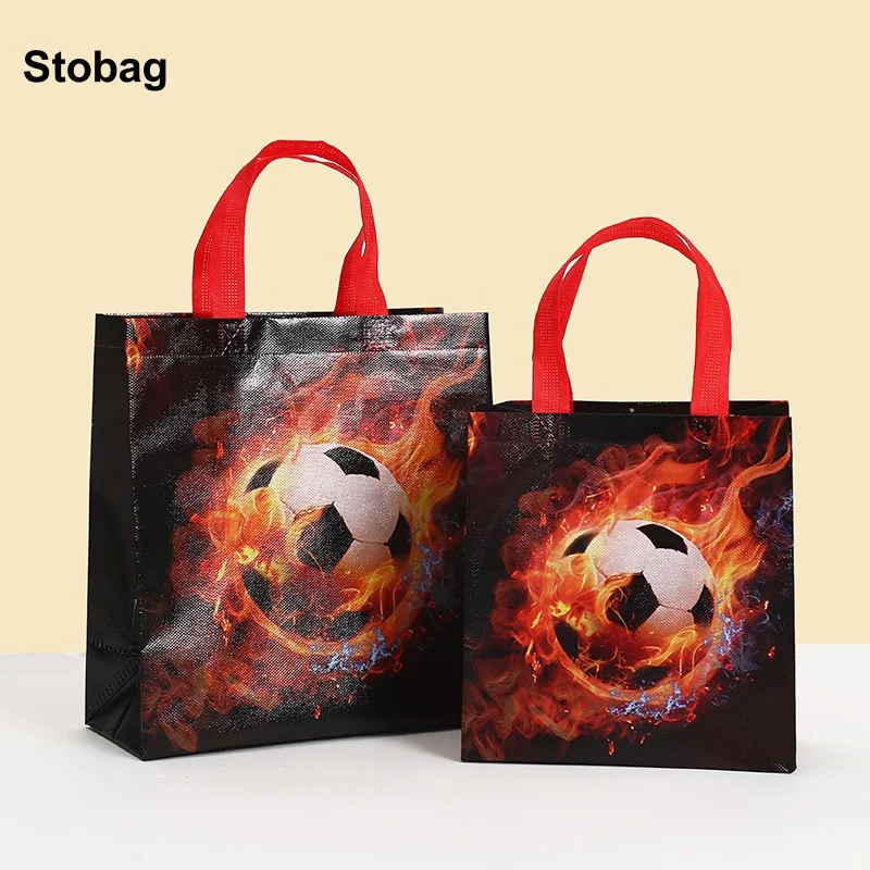 

StoBag 8/20pcs Non-woven Gift Tote Bags Football Child Fabric Candy Package Waterproof Storage Reusable Pouch Birthday Party