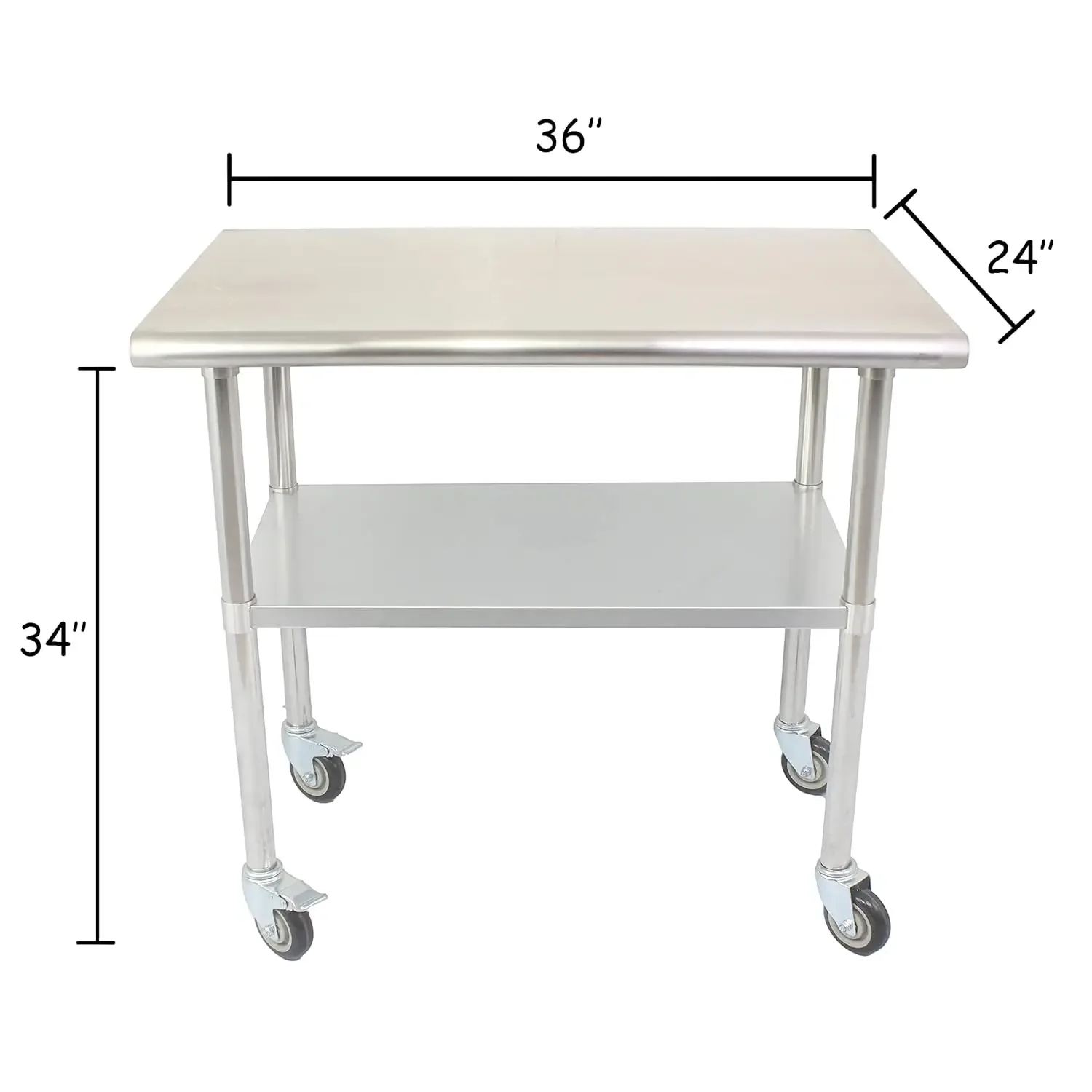 Stainless Steel Table,NSF Commercial Heavy Duty Kitchen Prep & Work Table on 4 Caster Wheels and with Adjustable Und