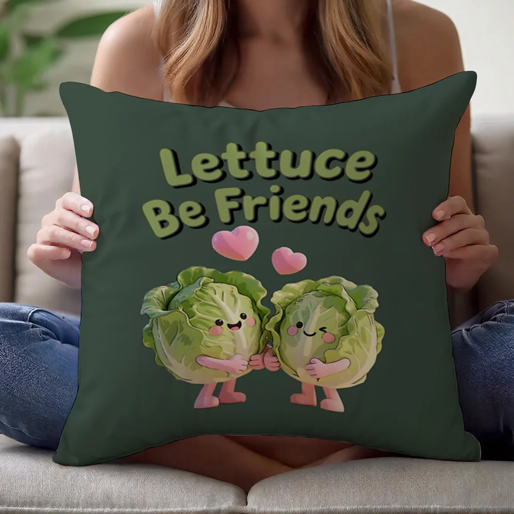 1pc Cute Lettuce Be Friends Print Throw Pillow Cover Double Sided Zipper Cushion Case 16x16 18x18 20x20 Inch Sofa Bed Decor