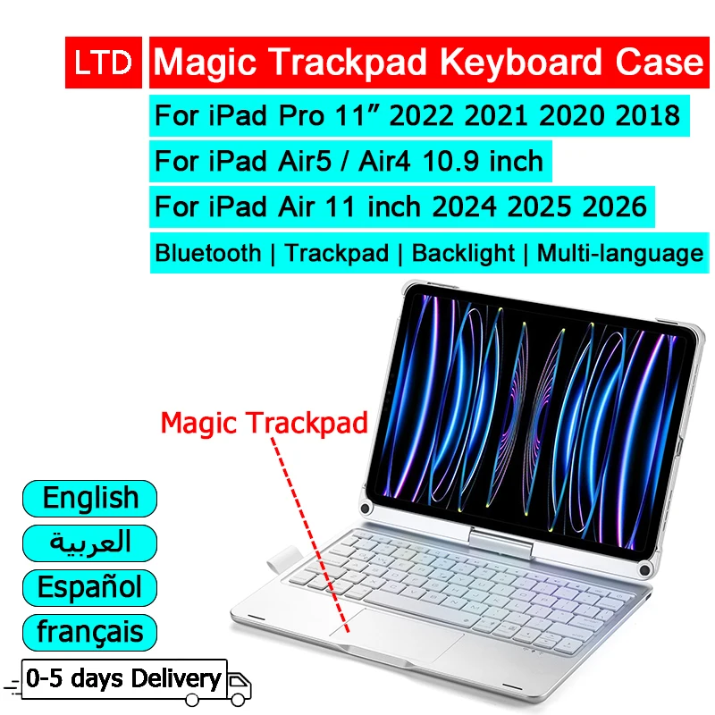 Funda con teclado mágico Bluetooth para iPad Pro 11 2022 2021 2020 2018 Air 5 4 10,9 6 7 8 11 pulgadas 2026 2025 2024, funda para tableta con teclado