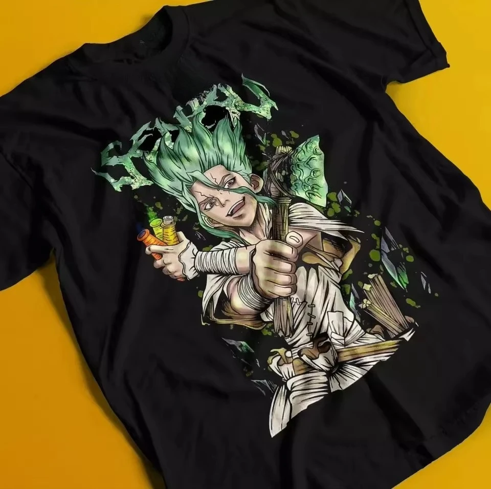 

Футболка Dr.Stone Suika Senku Ishigami Taiju Oki Ryusui Anime Черная подарочная рубашка 2025SS Футболка с аниме Повседневные хлопковые футболки большого размера