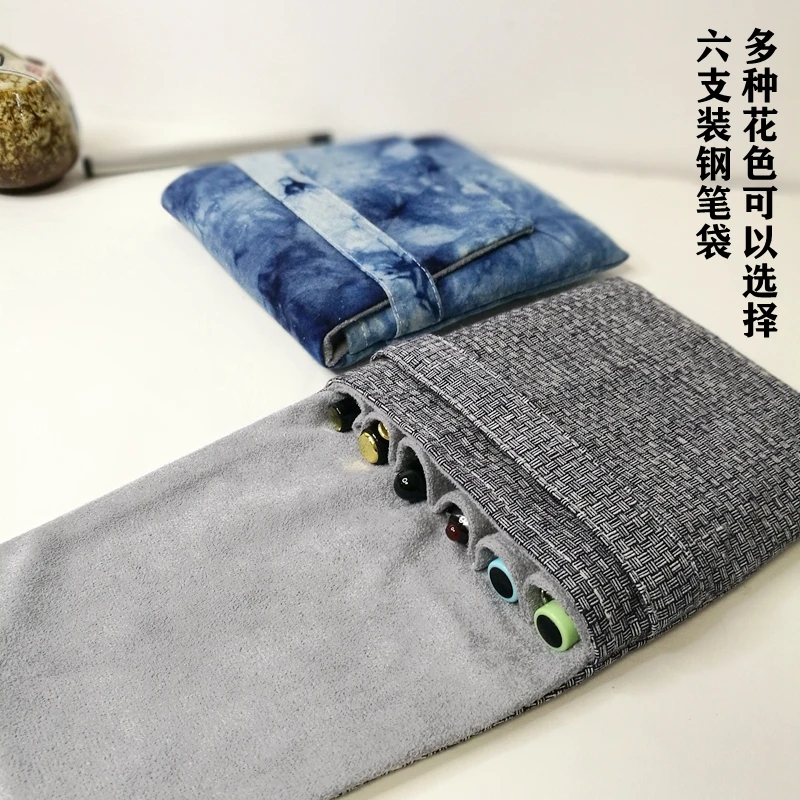 Vintage Handmade Fabric Pen Bag with Multiple Pens, 6pens Storage Bag, Portable Pen Holder.Pencil Cases