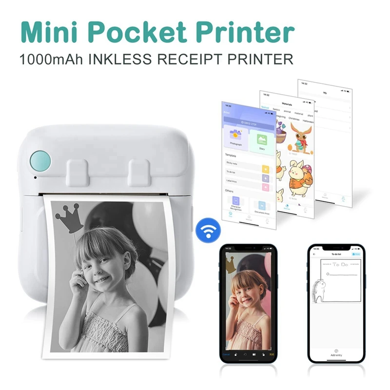 Mini impressora portátil para telefone, impressora térmica sem fio, impressora fotográfica sem tinta, impressora de bolso bluetooth