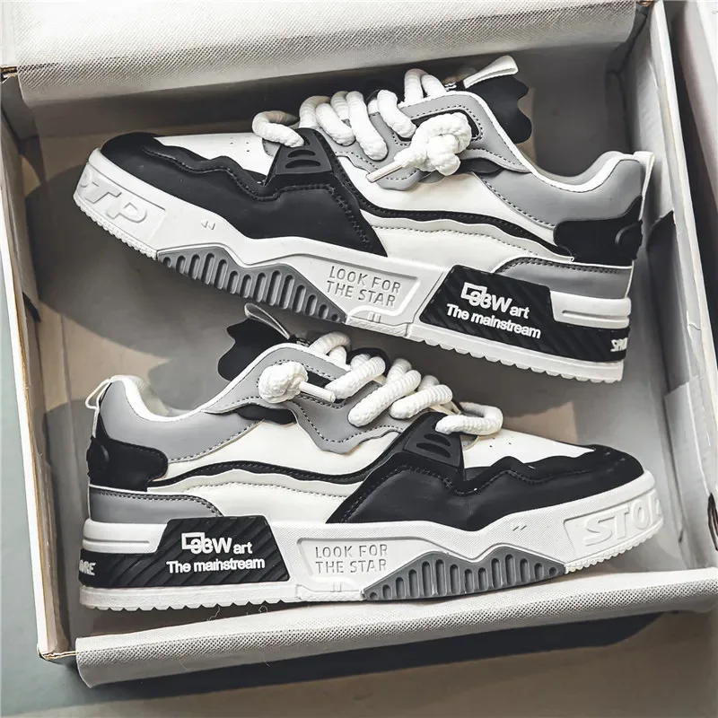 Tamanho grande 46 sapatos esportivos masculinos 2024 novos tênis sapatos masculinos sola grossa sapatos de skate de couro levantado tênis de corrida