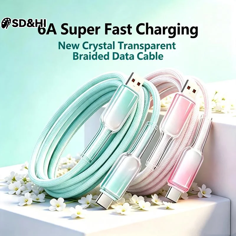 6A Braided USB C Charging Cable Super Fast Charging Crystal Clear Design Perfect For Home Office Travel Daily Use