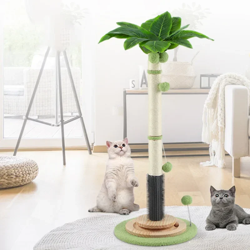 Cat Scratching Posts for Large Cats 90cm Tall Palm Tree with Self Groomer and Interactive Toy 100% Sisal Covered Cat Scratcher