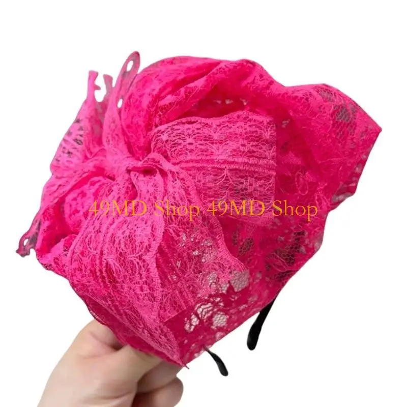 49MD Fashionable Women's Lace Headpiece With Bows Comfortable Headband Stylish Hair Accessory For Wedding Guest Headgear