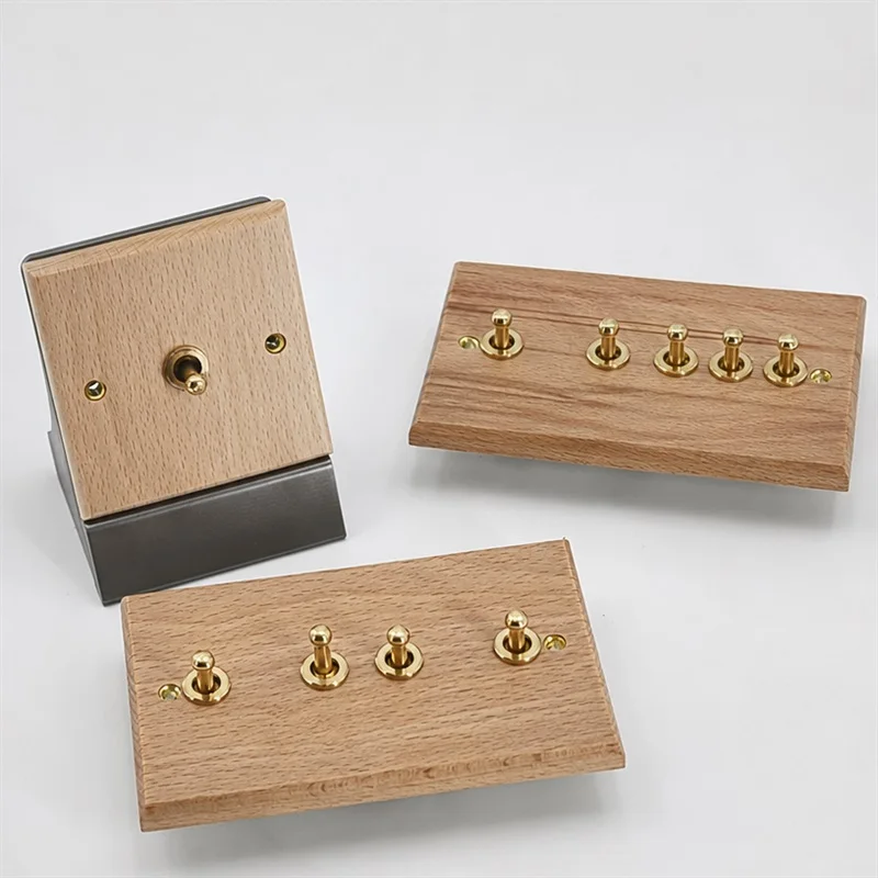 Retro Solid Wood Toggle Wall Switch Brass Lever Natural Finish 86 Type Vintage Home Decor Durable&Stylish for Modern Interiors
