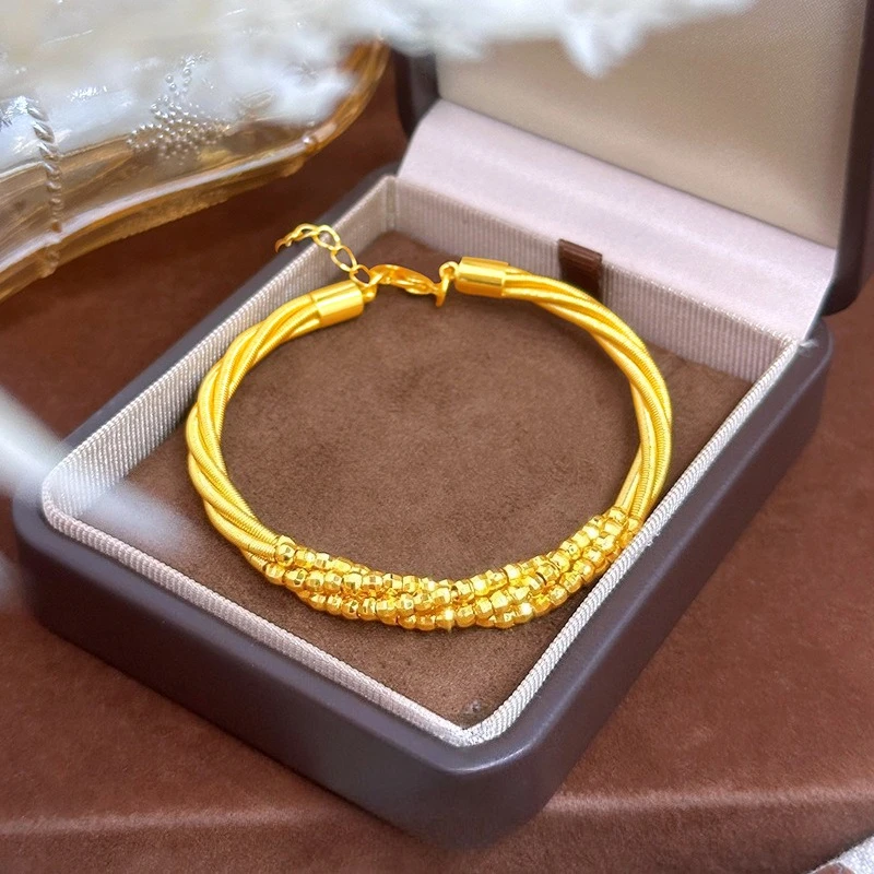 

Elegant 18 K Gold Color Fried Dough Twists Dandy Ball Elastic Bangle for Women Wedding Birthday Adjustable Bangle Jewelry Gifts