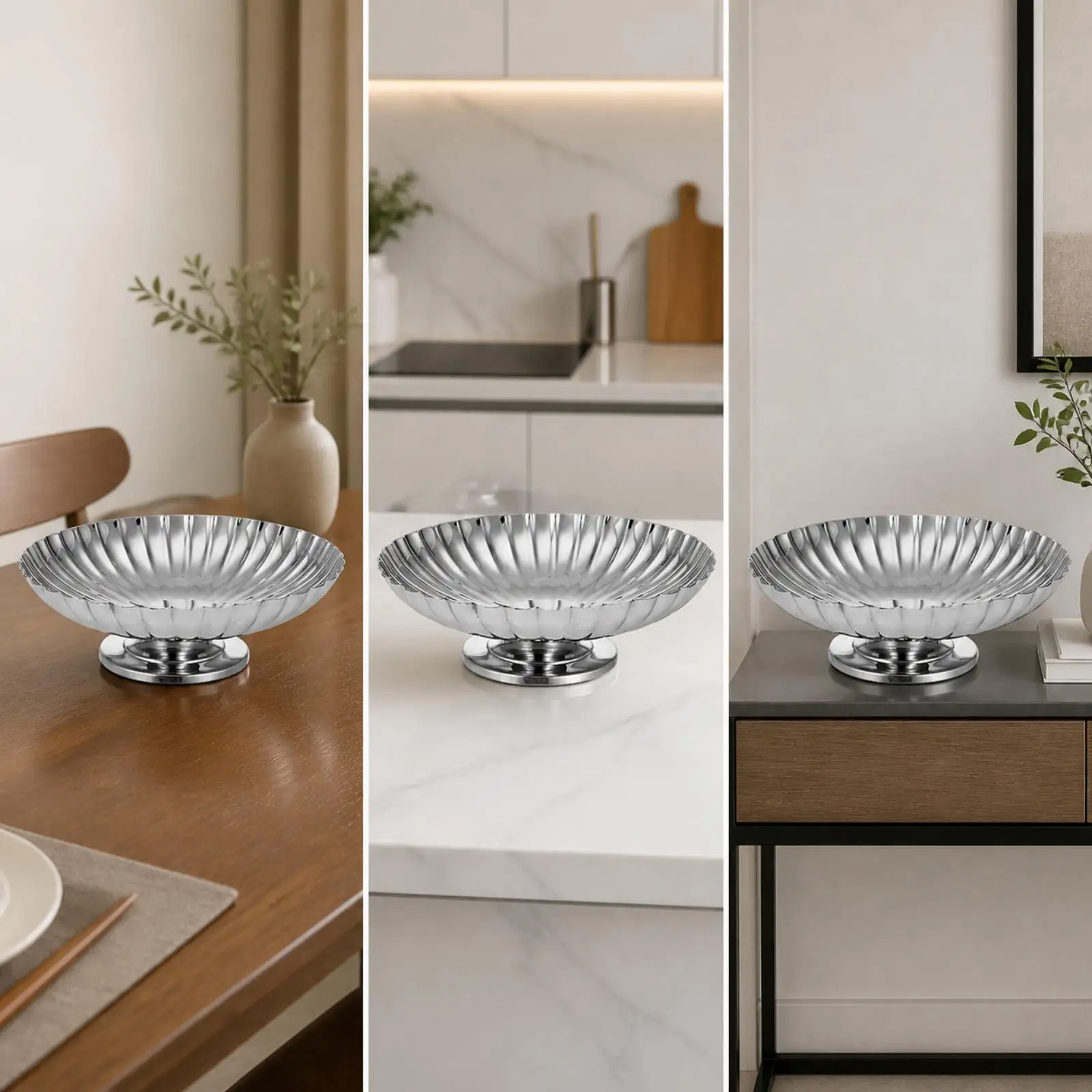 Elevated Stainless Steel Fruit Tray Large Round Pedestal Bowl Polished Surface for Entertaining and Daily Use