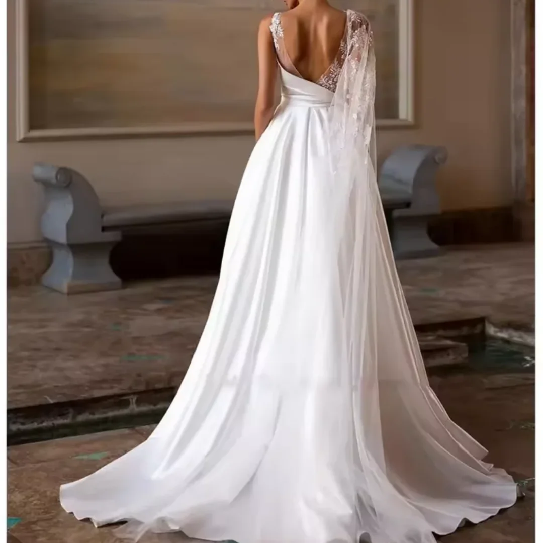 Vestidos de novia de lujo, vestidos de satén con hombros descubiertos y retazos de encaje, vestidos de boda, vestidos de graduación personalizados