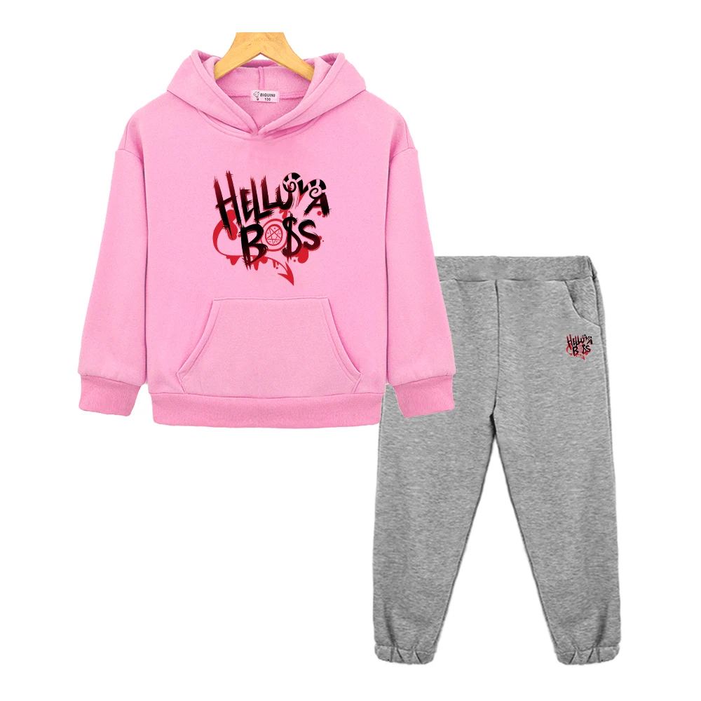

helluva boss print hoodie Fleece jacket Sweatshirt 2PCS pullover+Pant Autumn Comfortable boy girl Spors Sets kid boutique clothe