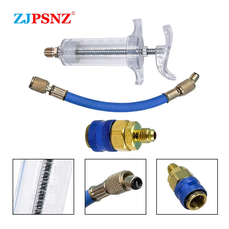 

Auto A/C Oil/Dye Injector 1Oz R134A Low Side Quick Coupler Adapter 1/4 Oil Syringe Manual Oiler Injection Sae Refrigerant Fluid