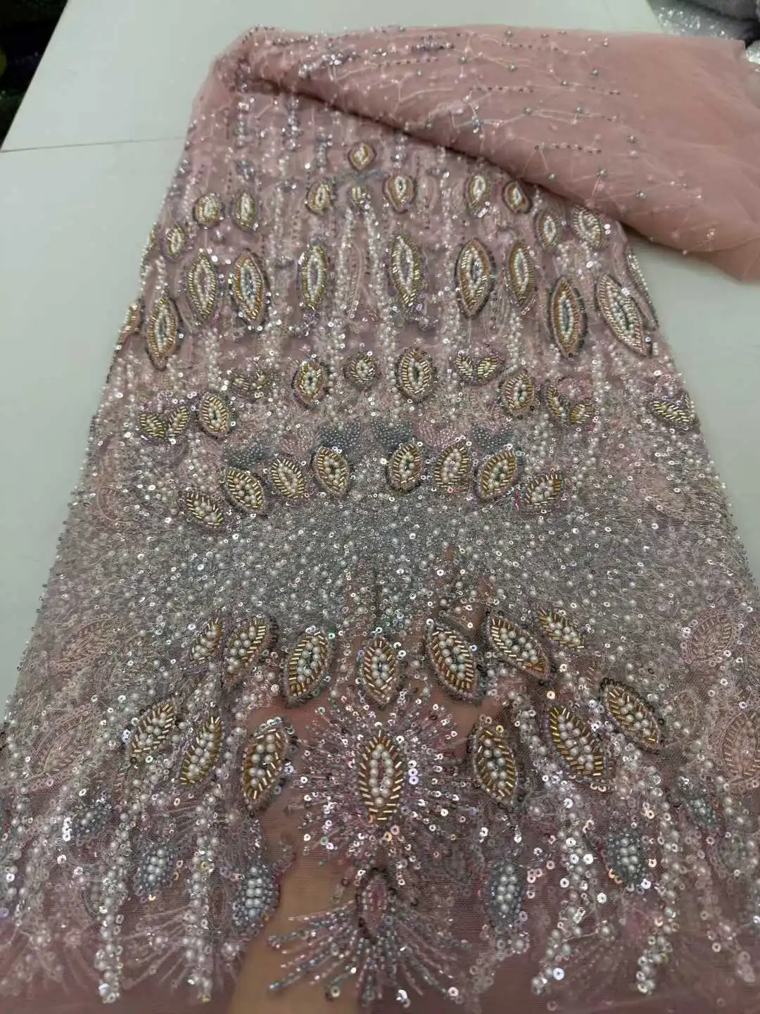 

Французский тюль с блестками, кружевная ткань, вышивка, 5 ярдов, африканское 2025, роскошное африканское сетчатое кружево с бисером для нигерийских женщин, праздничное платье