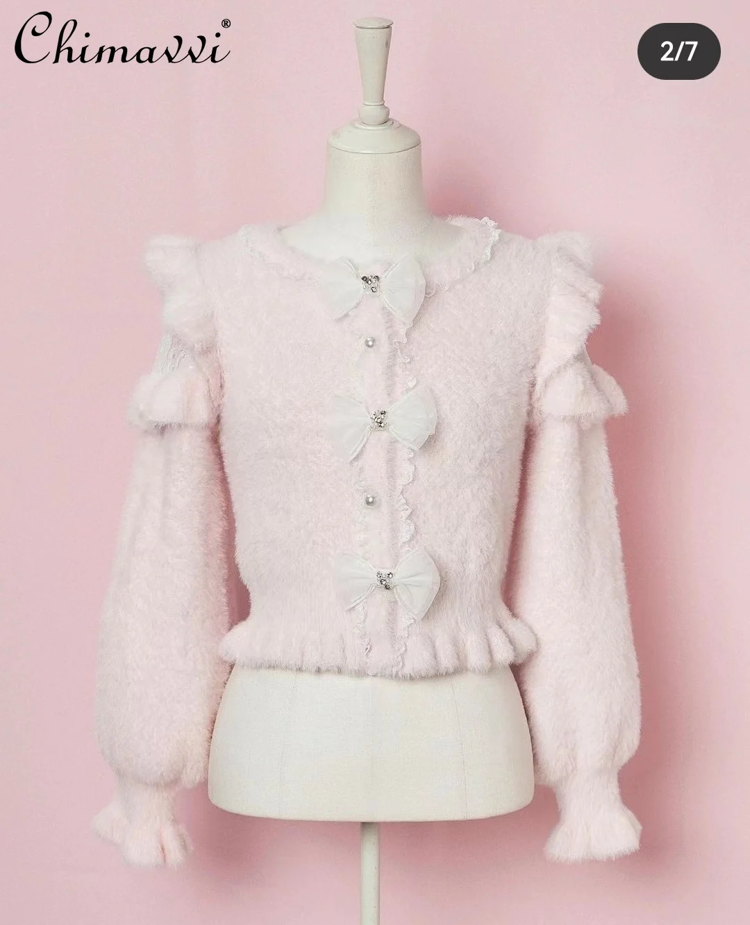 Japanese Style Girls Three Bowknot Cute Knitted Sweater Lolita Sweet Women's Slim Mohair Pullovers Sweaters Autumn Winter Tops
