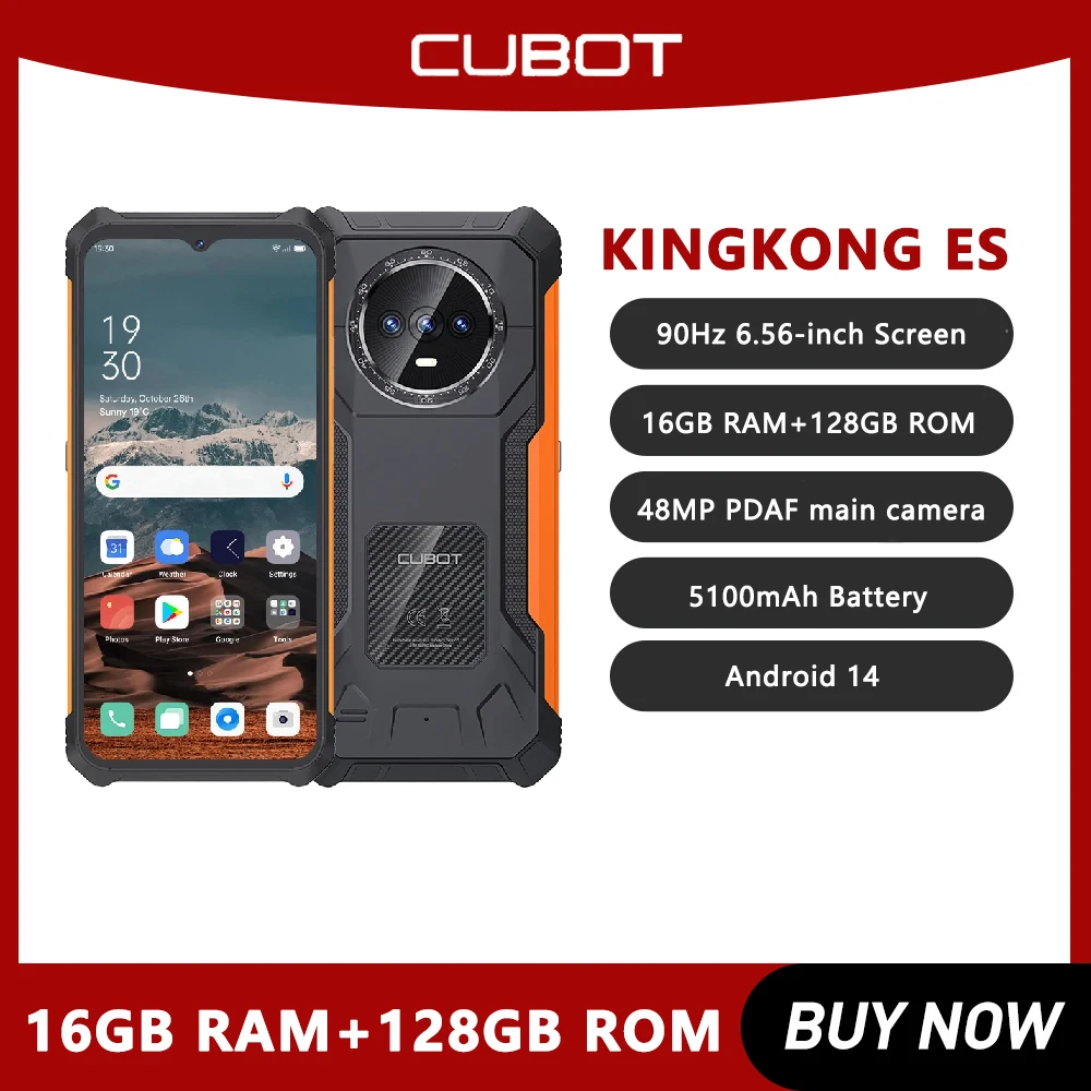 Cubot KingKong ES Rugged Smartphone Android 14 Ultra-thin 4G 16GB RAM(6GB+10GB) 128GB ROM 6.56