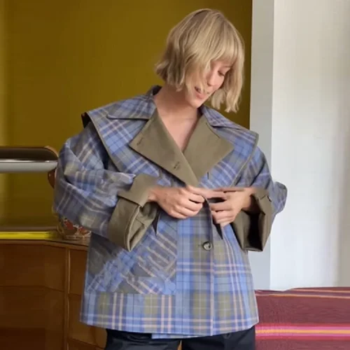 Imagen 1 del producto Abrigo elegante de doble cara para mujer, cortavientos holgado informal a rayas, diseñadores de moda de otoño, ropa de calle llamativa Y2k