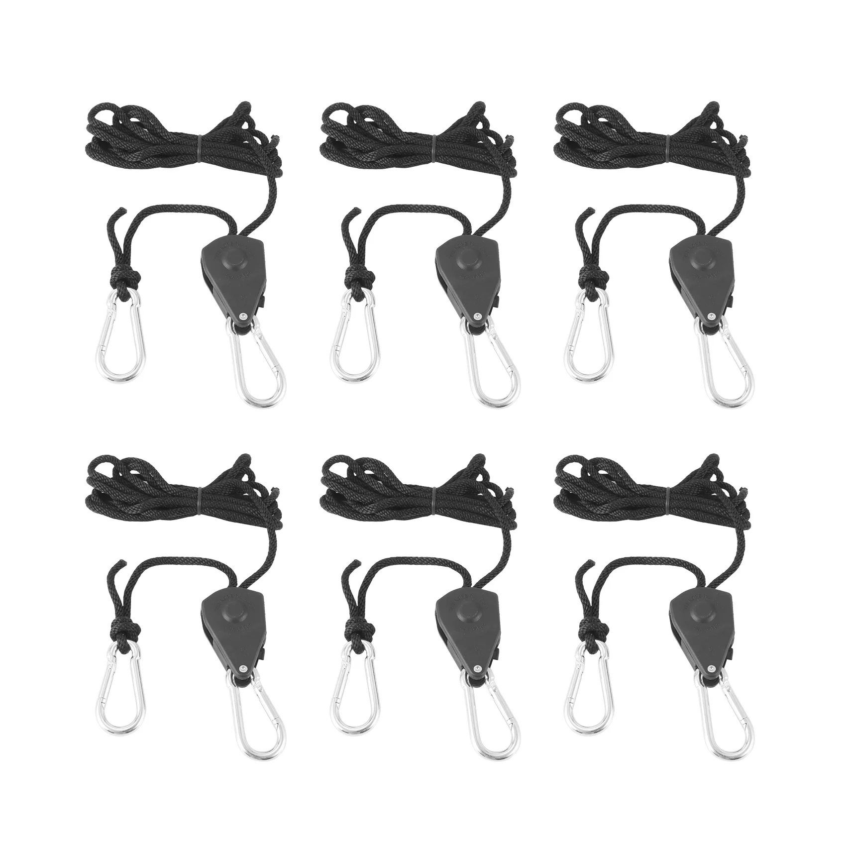 PZHI 6Pcs Heavy Duty Adjustable Growth Light Ratchet Rope Hanger, 1/8 Inch Pulley Lanyard for Plant Lighting, 150Lbs Capacity