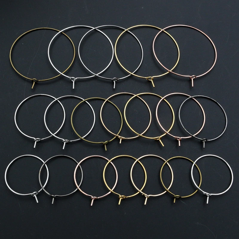 50pcs/lot 20 25 30 35mm KC Gold Silver Plated Hoops Earrings Big Circle Ear Wires For DIY Jewelry Making Supplies