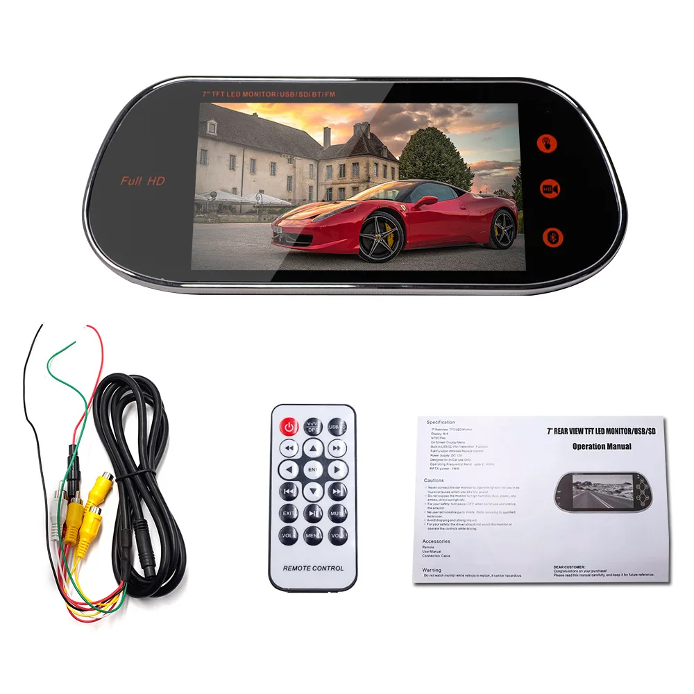 

7 Inch Rear View Mirror Monitor MP5 Support USB SD BT FM Transmission Starlight Night Vision Rear View