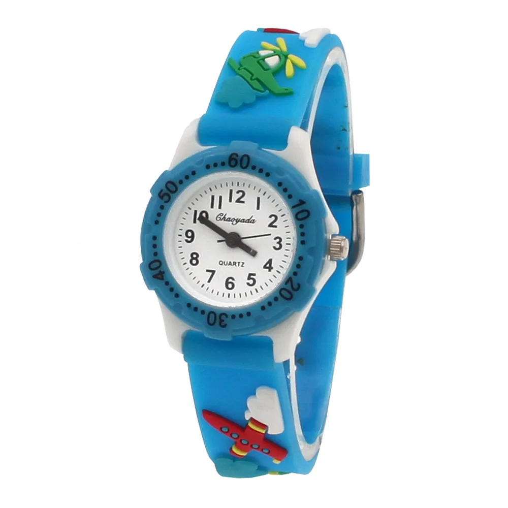 Kids Children Girls Boys Students Plane Colourful Silicone Watches Cartoon Birthday Party Gift Quartz Watch Clock Casual