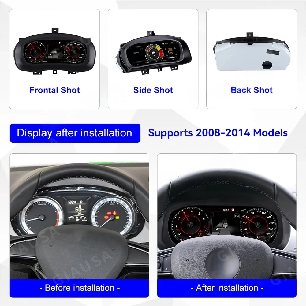 

12,3-дюймовый цифровой кластерный экран одометра для Volkswagen Skoda 2008-2014, виртуальный измеритель скорости кабины, приборная панель автомобиля