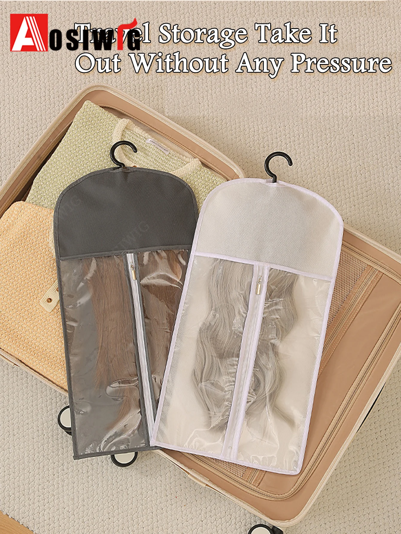 1pcs 60/80CM Long Black Non Woven Fabric Wig Dust Cover Packing Bag Wig Storage Bags Hanger Travel-Friendly Wig Organizer view 2