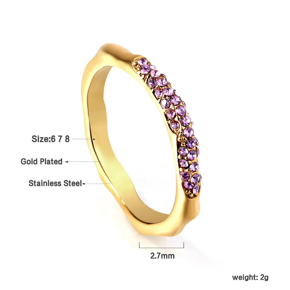 LUXUSTEEL Simple Irregular Rings Purple CZ Zircon Engagement Band Ring Romatic Summer Party BFF Jewelry Gift For Women Lady