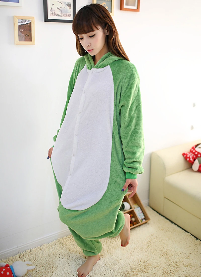 Plush Animal Onesie Green Frog Cosplay Costume Unisex Adult One-piece Pajamas Flannel Homewear Sleepwear Jumpsuit for Women Men