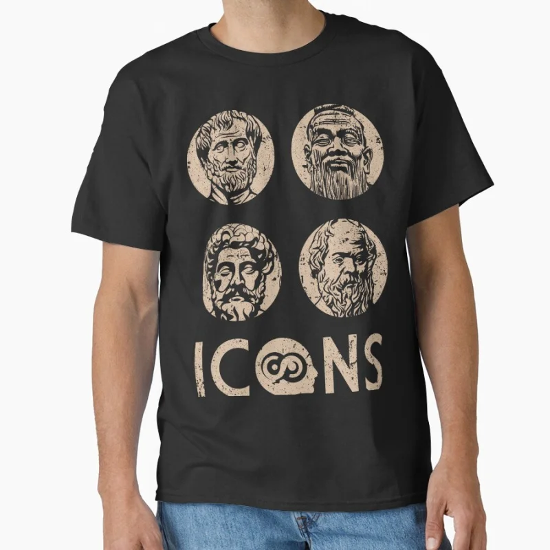 

Philosophical Icons Funny Stoic team Greek Philosopher gift T shirt for men large size Adult Tops S-6XL