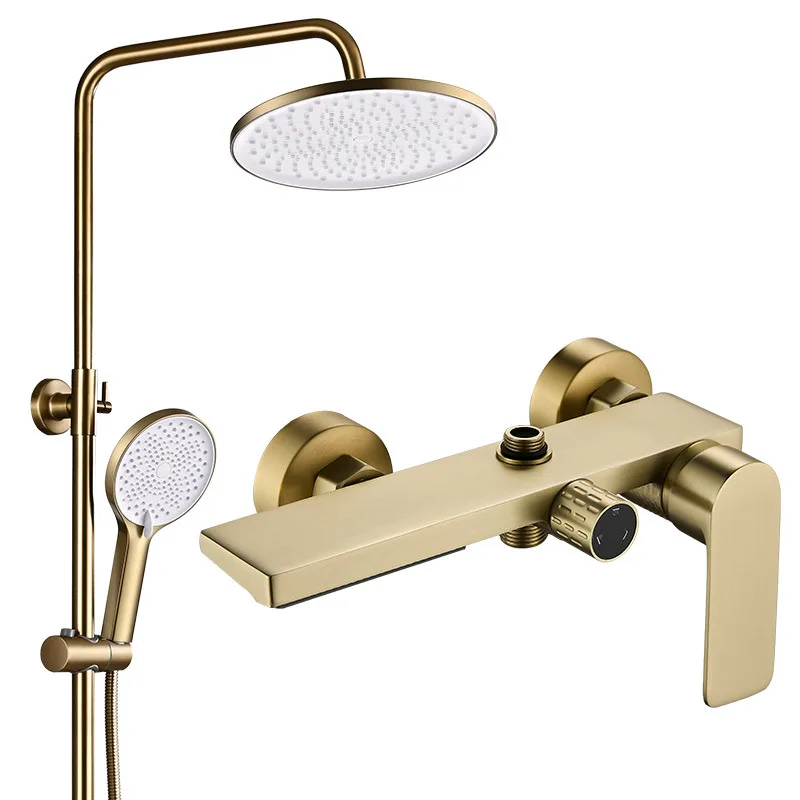 

Gold Brushed Shower Set Adjustable Cold and Hot Mixed Shower Faucet Bathroom Brass Tap