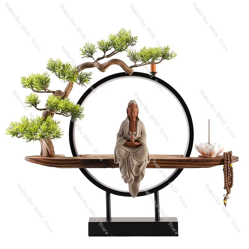 

Элегантная новая китайская лампа-курильница с обратным потоком дыма, украшение в виде статуэтки Бодхисаттвы Гуаньинь (Будды) с сосной, креативный большой декоративный элемент