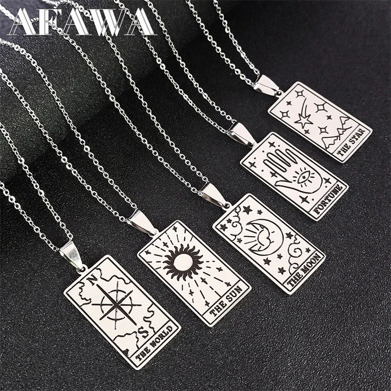 Tarot Cards Gometric Meaningful Moon Sun Sign Necklaces Stainless Steel Luck Amulet Major Arcana Necklace Esotericism Jewelry