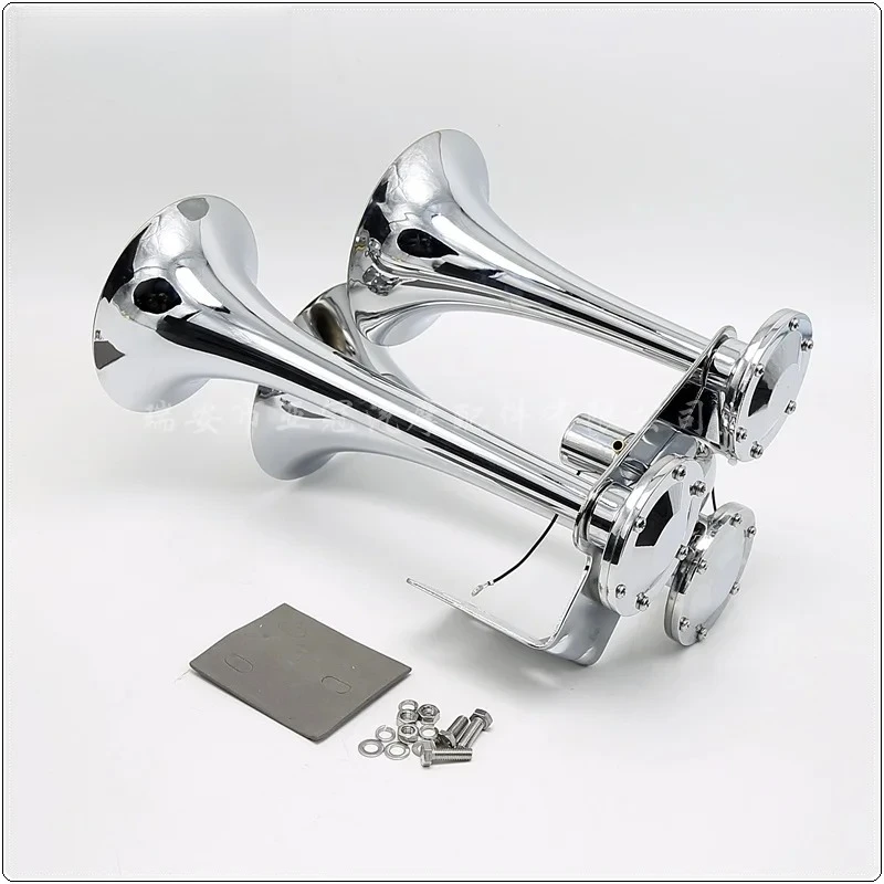 العقلية الفضة مطلي بالكروم ثلاثة أنابيب ميلودي الموسيقية شاحنة ضغط الهواء القرن لقارب مزدوج النغمة AS095