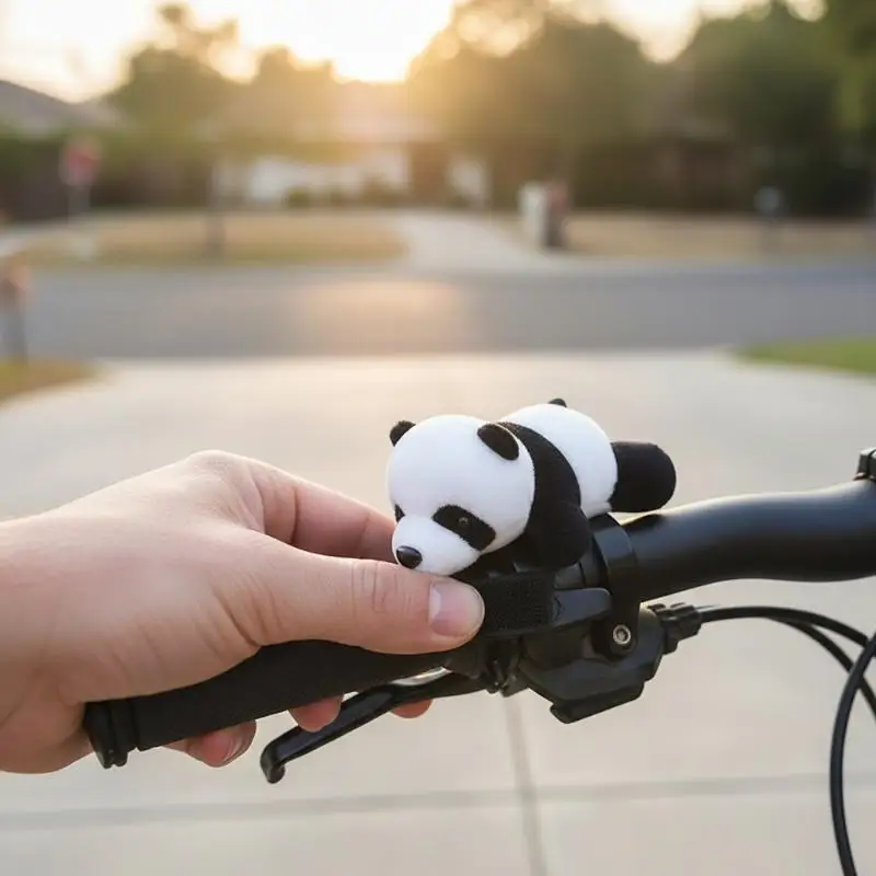 [R]Cute Panda Plush Car Decoration Soft Stuffed Animal Handlebar Ornament For Bike Motorcycle Electric Vehicles Decoration
