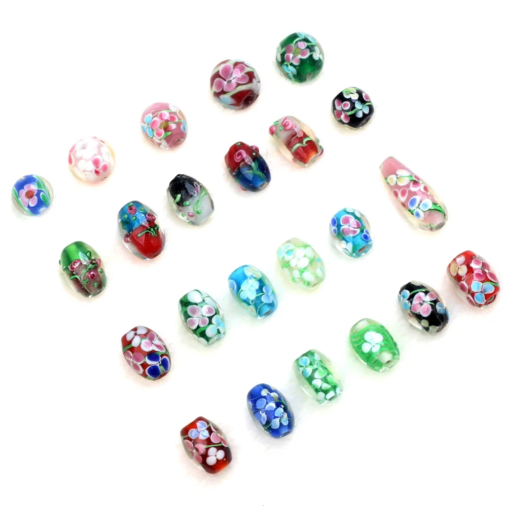 Traditional Craft Various Styles Inner Flower Handmade Lampwork Glass Beads For Charm Bracelets Earrings DIY Jewelry Making