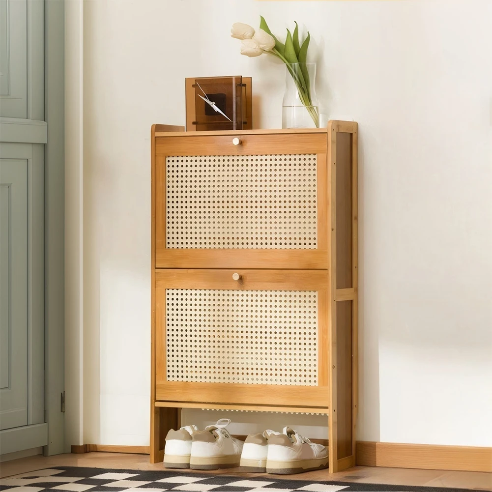 

Free Standing Shoe Rack with 2 Flip Drawers Entrance Shoe Storage Cabinet Wear Resist Adjustable Shelves Rack for Indoor Outdoor