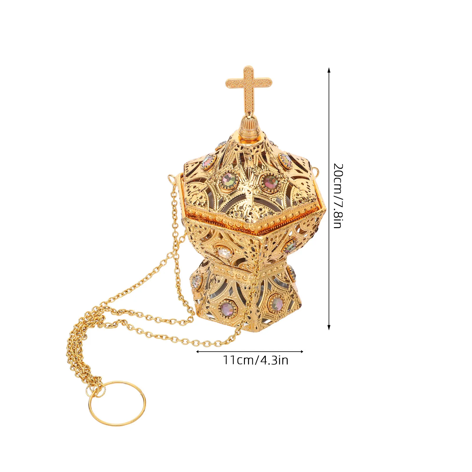 Decorative Hanging Incense Burner Metal Cross Censer for Worship Relaxation Altar Spiritual Room Home Office Restaurant