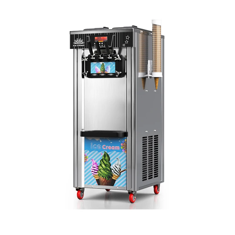 Soft Serve Ice Cream Machine,20L/H Yield 1300W Vertical Commercial Ice Cream Machine 2x5L Hopper Auto Clean Pre-cooling