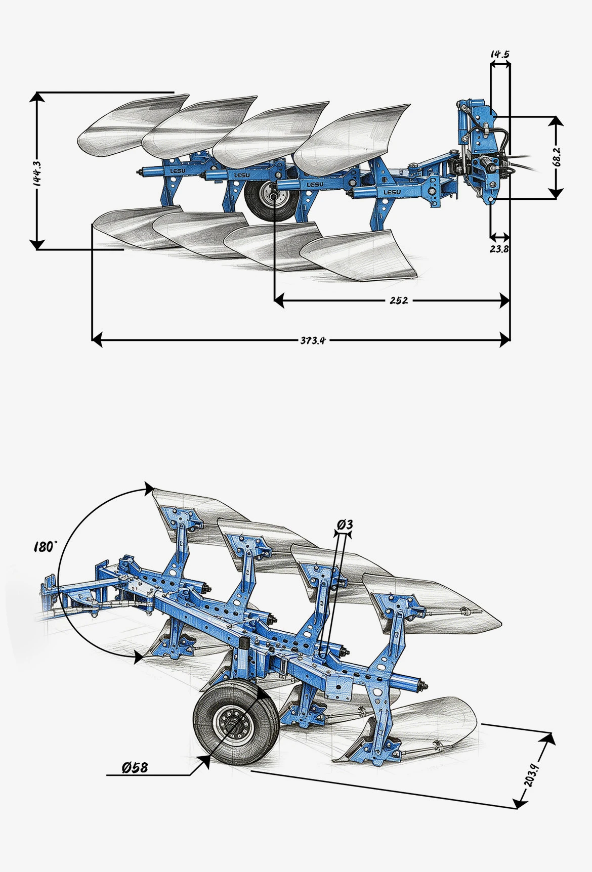LESU Model for LaserSpeed 1/14 Tractor-Attached Hydraulic Bidirectional Plow AT-C0072 Metal Tractor Attachment Rc Accessories view 6