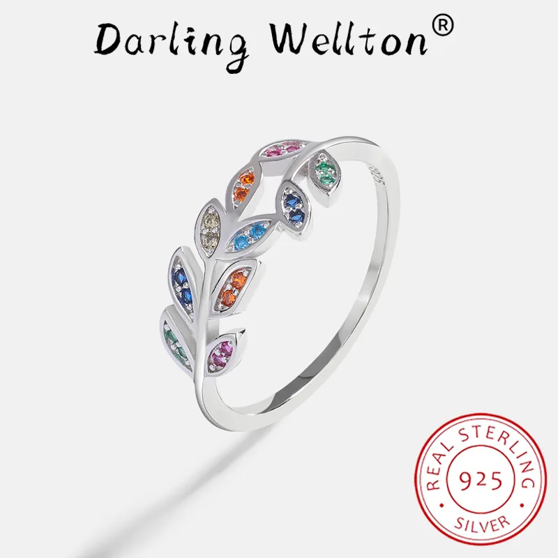 

Delicate Rainbow Serie Of Flowers Leaves Full Of Diamond Couple Ring For Women Original Sterling Silver Anniversary Gift Jewelry