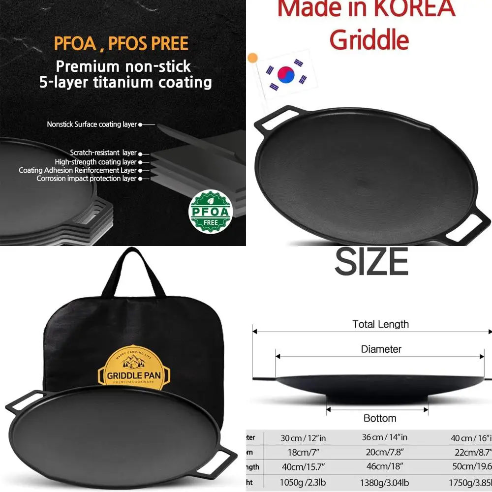 

12 Korean BBQ Griddle Pan, Nonstick, All Stove Types, Indoor/Outdoor Use, with Carry Bag