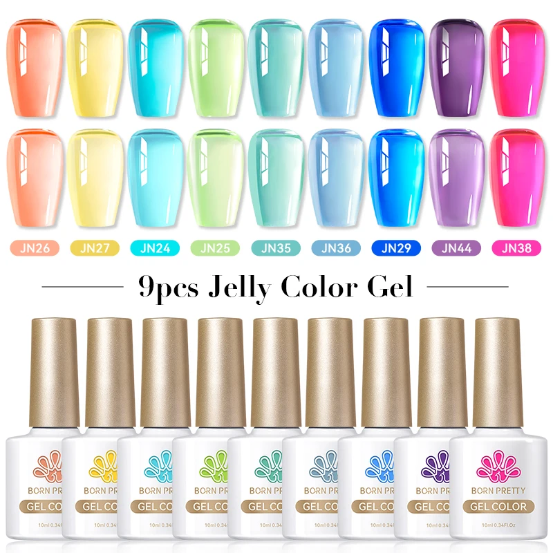 Born bonito 9 pçs neon amarelo verde gel unha polonês conjunto semi permanente embeber fora uv led verniz salão de beleza suprimentos conjunto kits