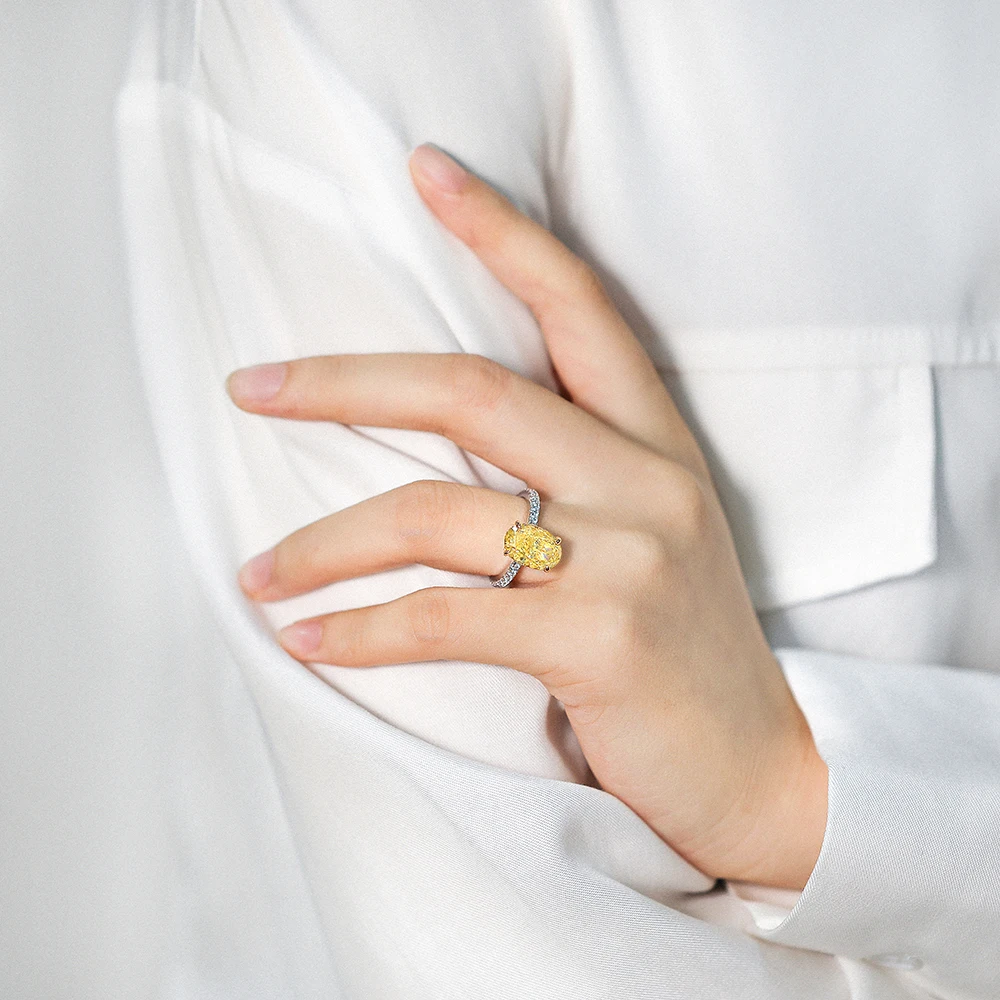 

Lab Grown Colorful Gemstone Women's Silver Ring Prong Setting Oval Shape Yellow Garnet Star Pattern Wholesale Jewelry Weddings