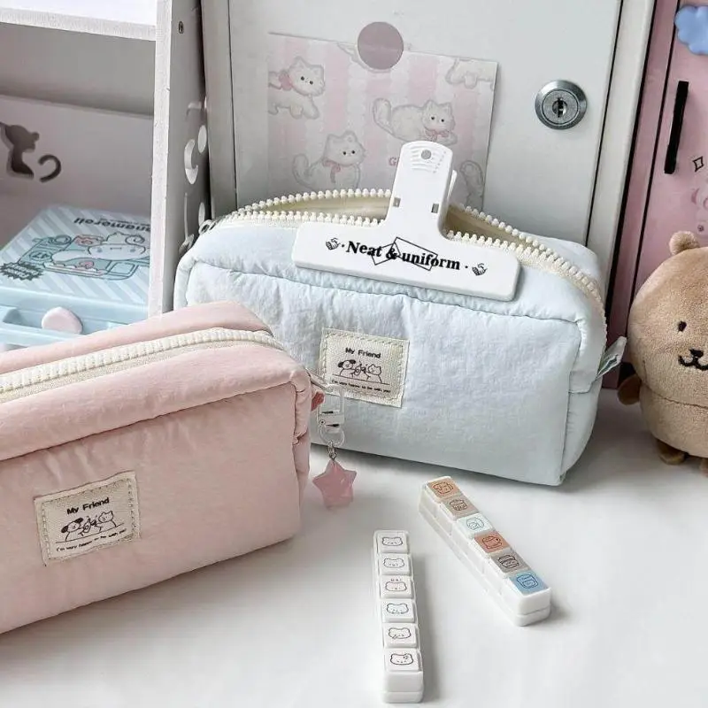 Kawaii Pencil Case With Star Charm Pendant Keychain Large Capacity Soft Pen Bag Stationery Pouch For Girls