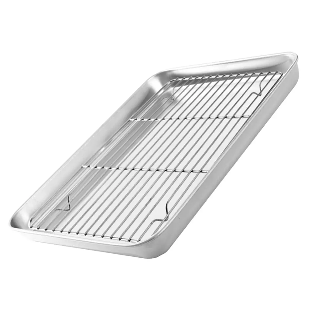 

1 set 1 Set Of Stainless Steel Oil Drain Plate Square Grid Baking Tray For Oven Fryer Bbq Snack Serving Dish Fried Food Holder