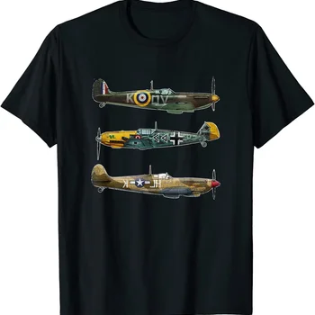 WW2 Planes Warbirds P51 머스탱 스핏파이어 메신저슈미트 남성용 티셔츠, 짧은 캐주얼 O-넥 셔츠 