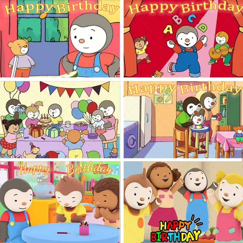 

Cartoon Tchoupii Theme Photozone Backdrop Booth Prop Kid Birthday Party Toy Bear Doll Penguin Photo Decoration Banner Background