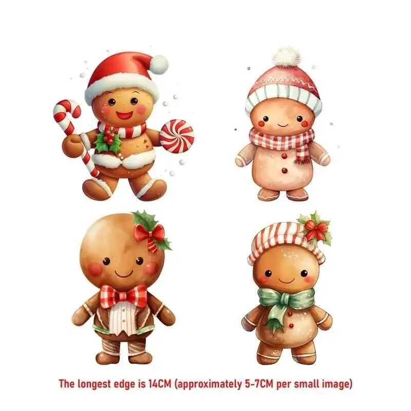 Cartoon Cute Gingerbread Man Heat Transfer Stickers For Clothes Iron On  DTF Vinyl Thermal Appliques Washable T-Shirt Deca