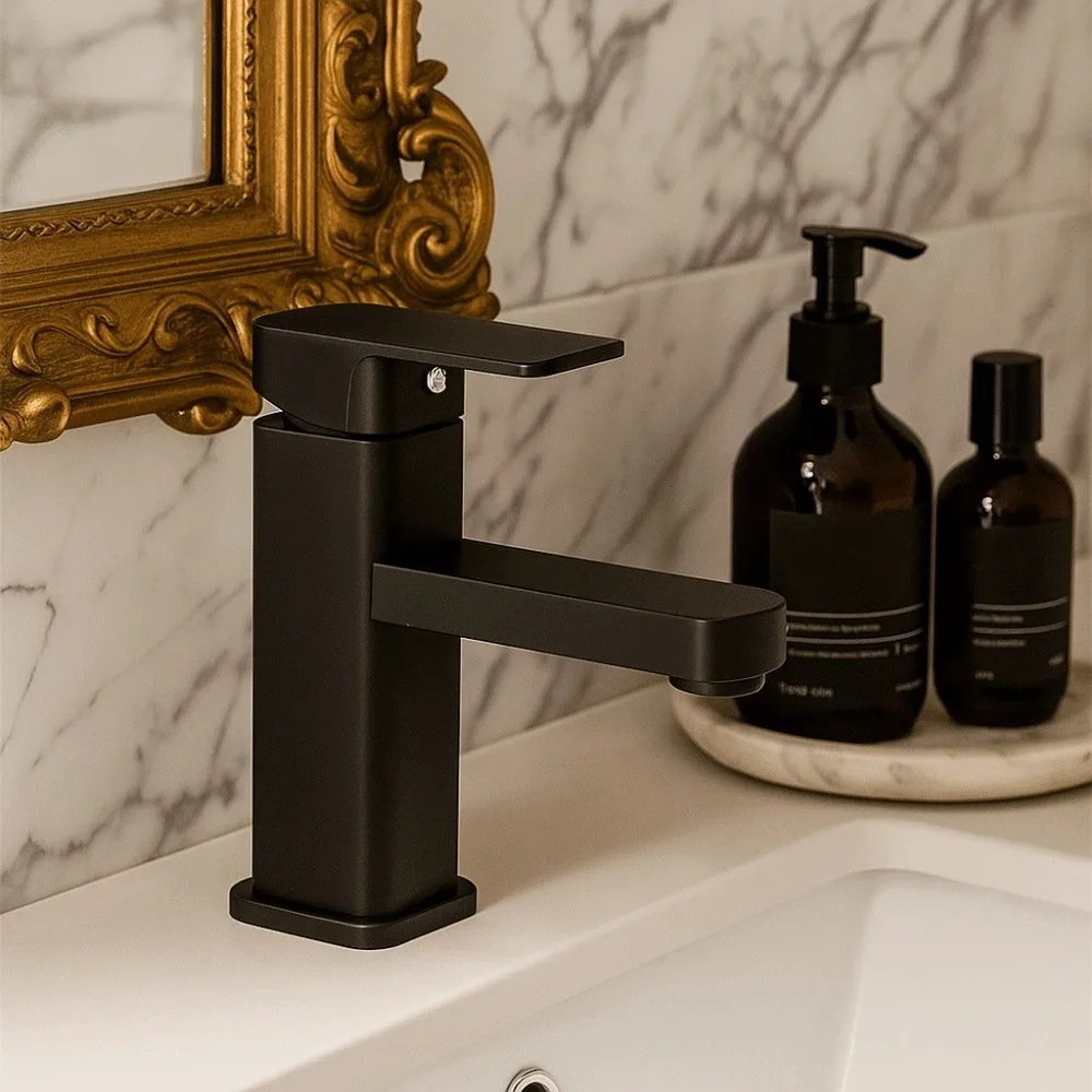 

Countertop Mount Bathroom Faucet Rotary Switch Anti-Leakage Lavatory Basin Faucet Rust-proof Square Sink Faucet Bathroom